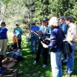 Volunteers helping with pruining in the Bussey Brook Meadow